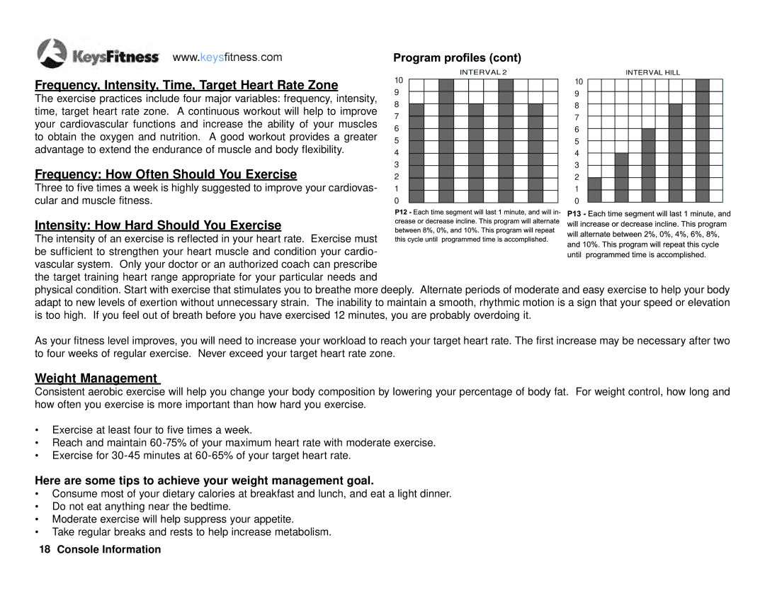 Keys Fitness KF-T4-0 owner manual Frequency, Intensity, Time, Target Heart Rate Zone 