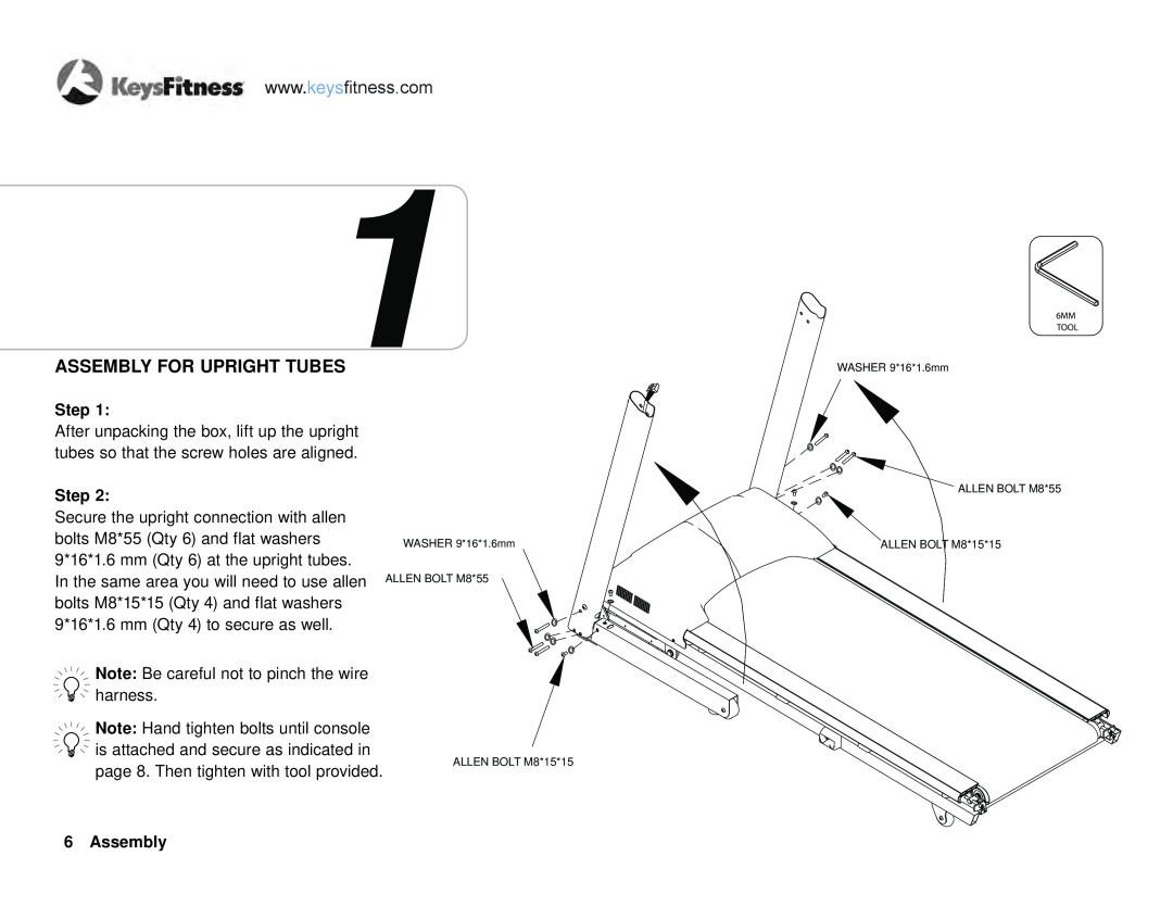 Keys Fitness KF-T6.0 owner manual Assembly For Upright Tubes, Step 