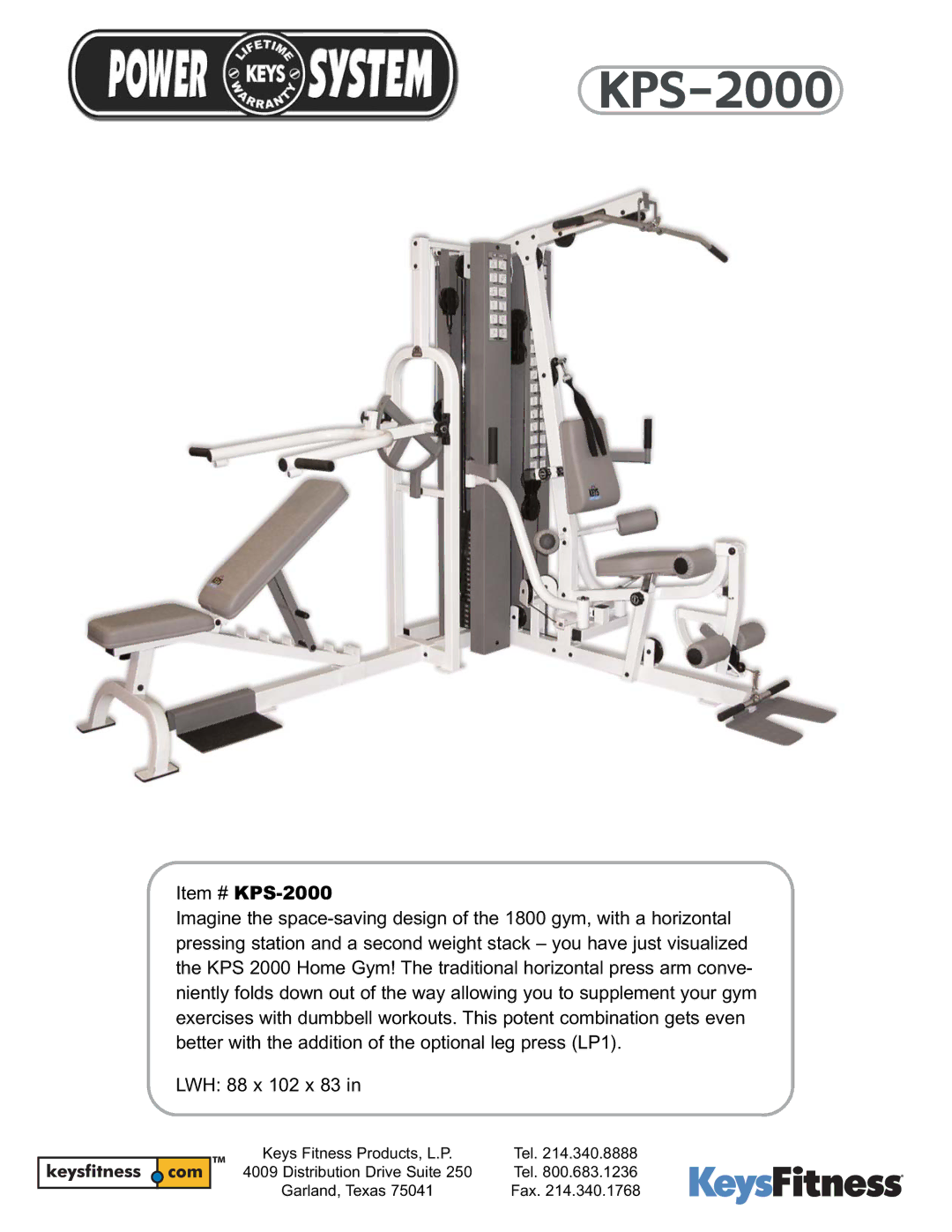 Keys Fitness manual Item # KPS-2000 