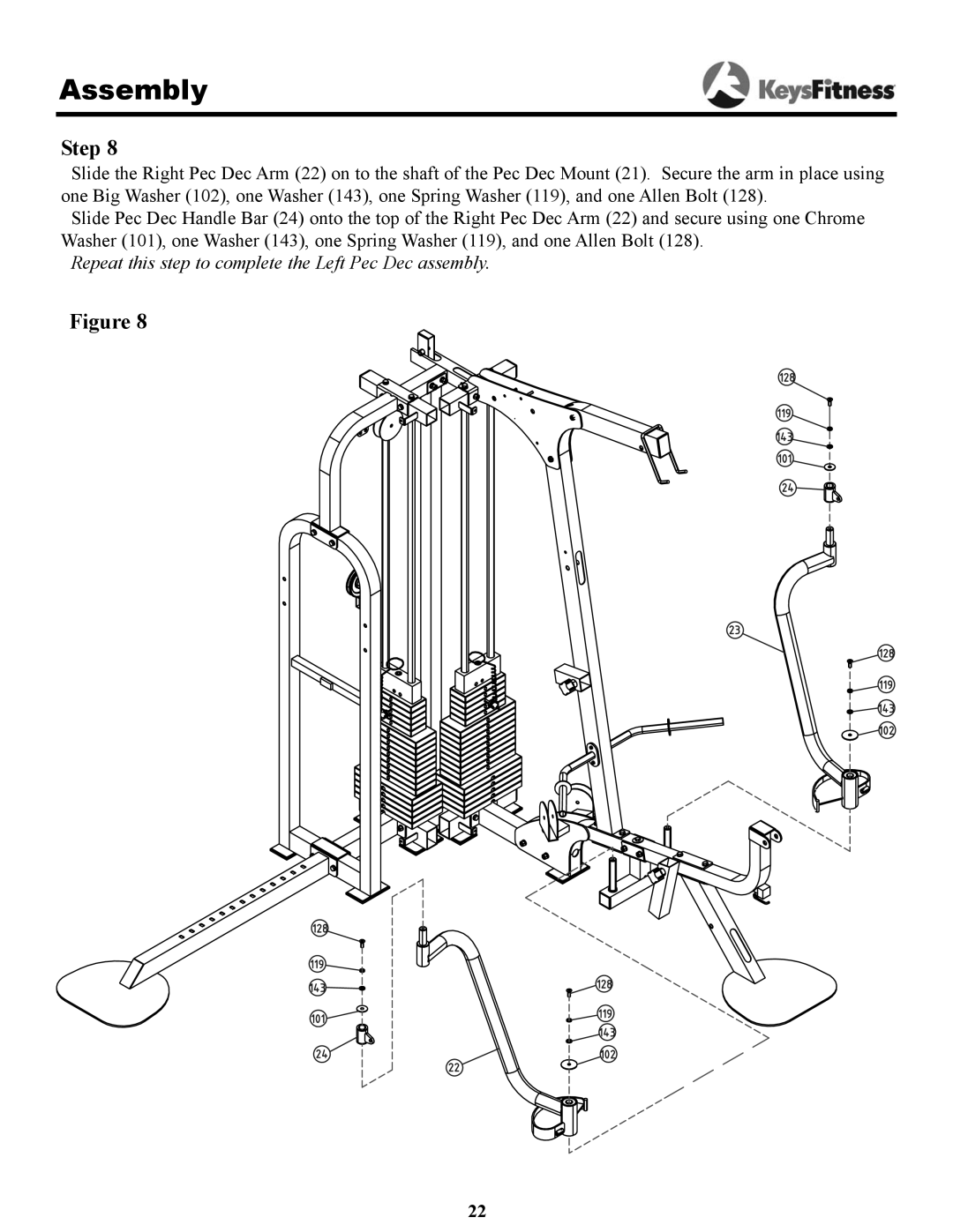 Keys Fitness KPS-2050 owner manual Repeat this step to complete the Left Pec Dec assembly 