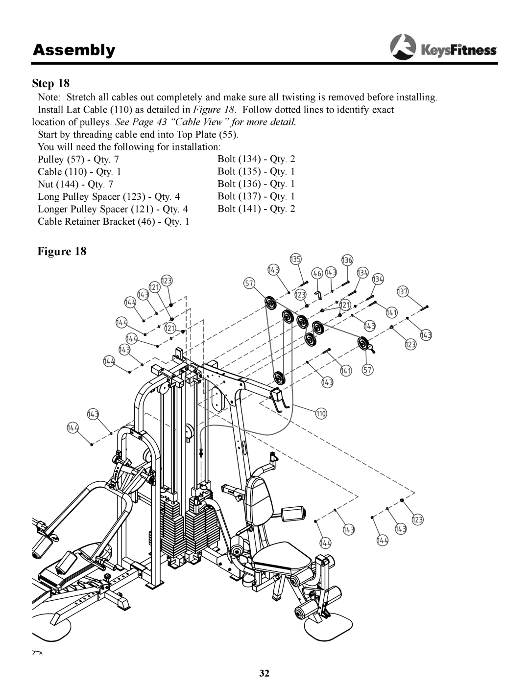 Keys Fitness KPS-2050 owner manual Location of pulleys. See Page 43 Cable View for more detail 