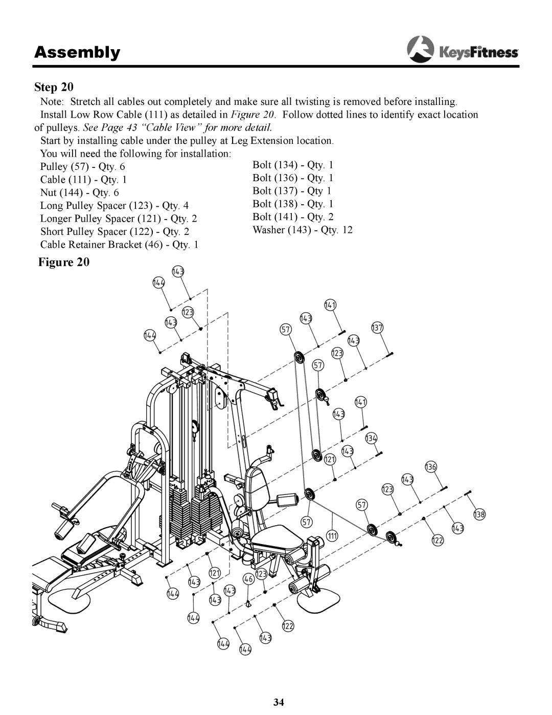 Keys Fitness KPS-2050 owner manual Pulleys. See Page 43 Cable View for more detail 