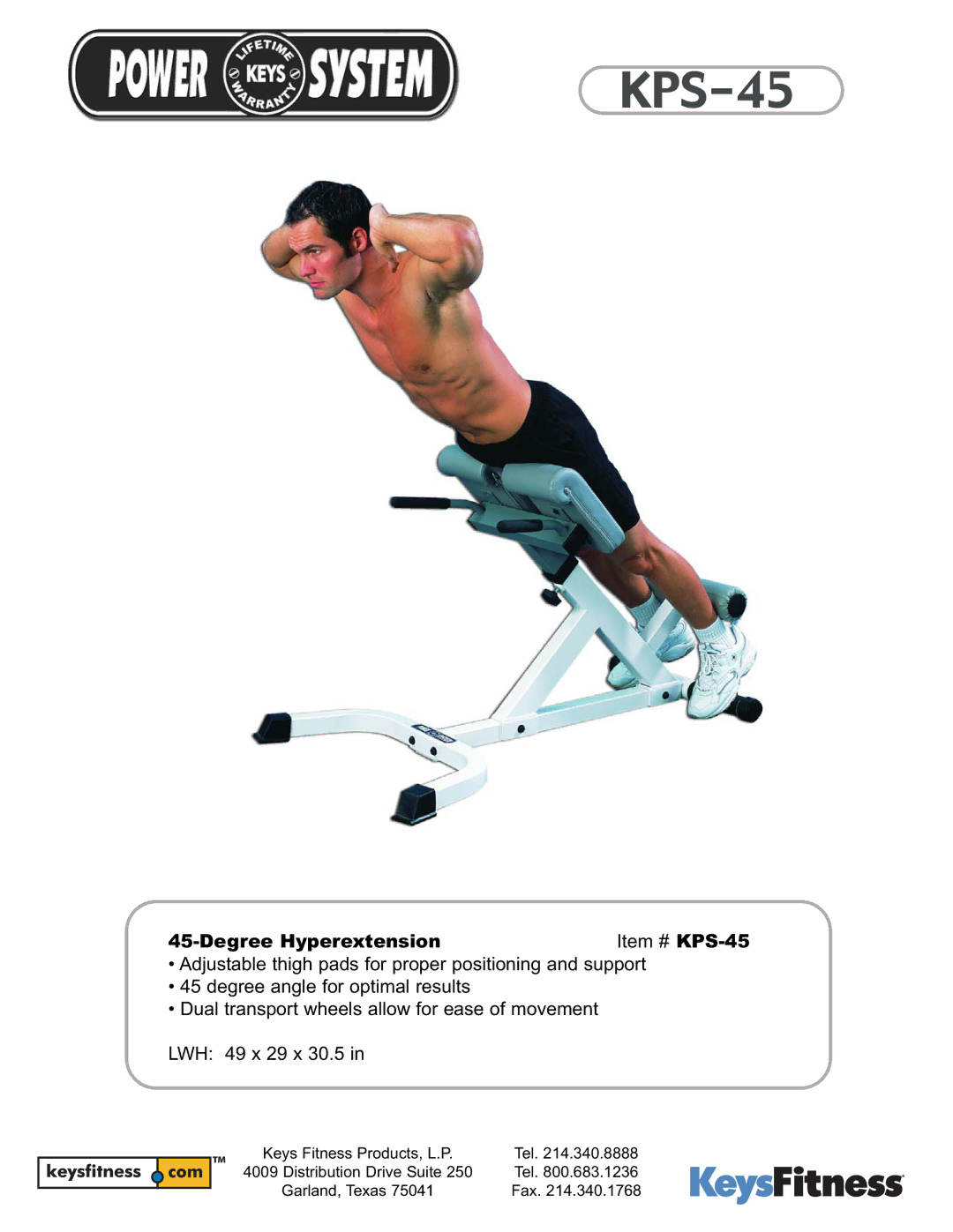 Keys Fitness manual Degree Hyperextension Item # KPS-45 