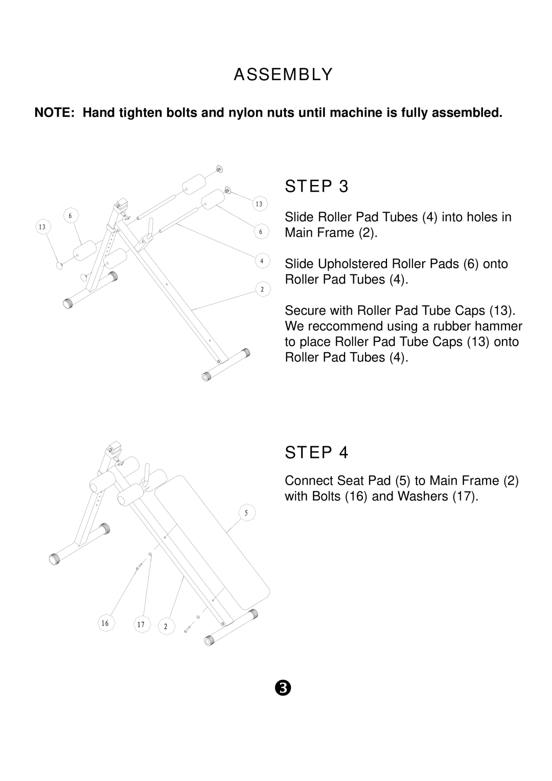Keys Fitness KPS-AAB manual Connect Seat Pad 5 to Main Frame 2 with Bolts 16 and Washers 