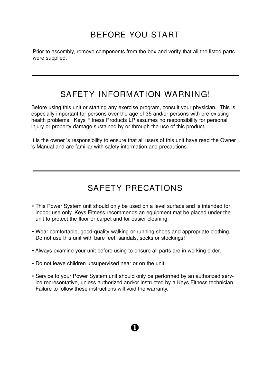 Keys Fitness KPS-ARMA manual Before YOU Start, Safety Information Warning, Safety Precations 