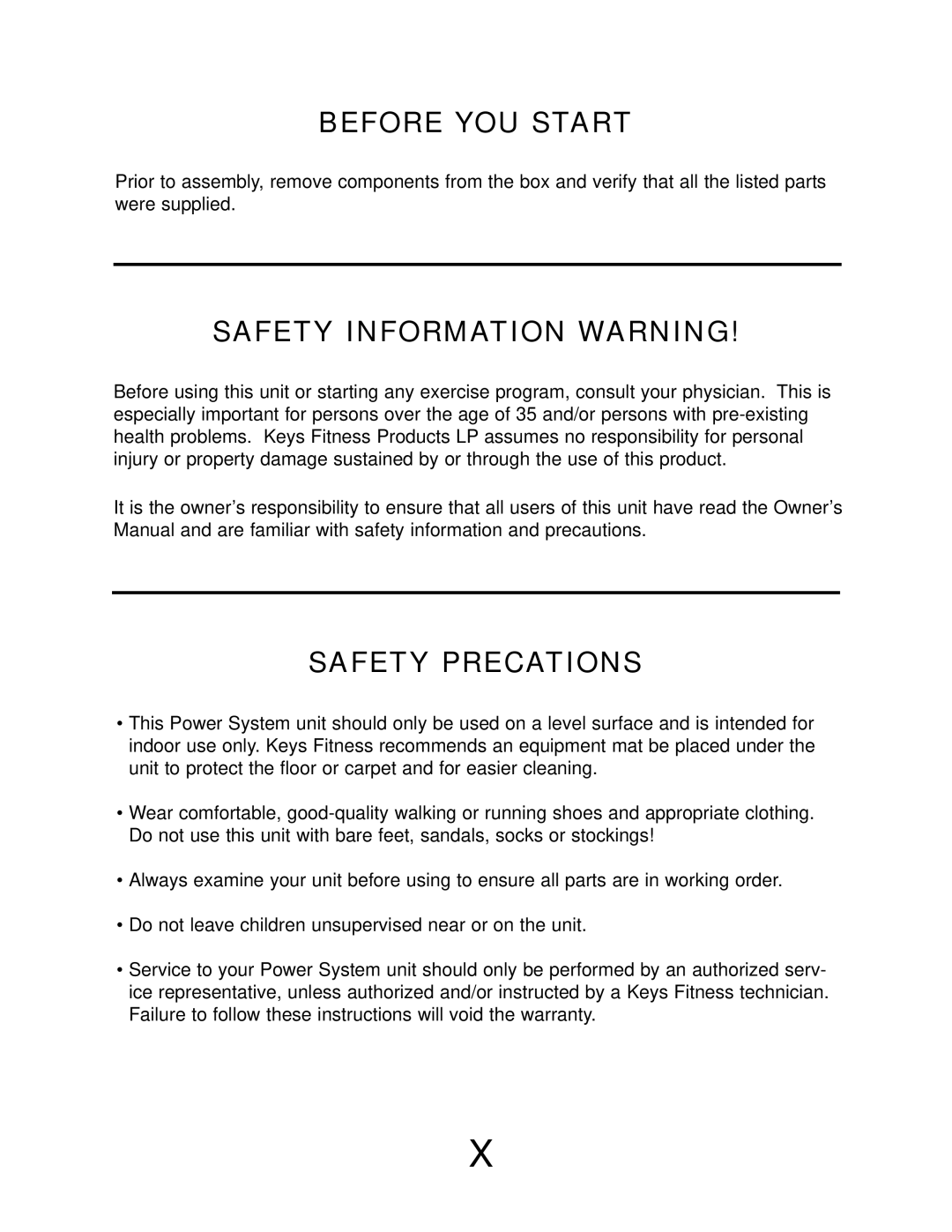 Keys Fitness KPS-BTM manual Before YOU Start, Safety Information Warning, Safety Precations 