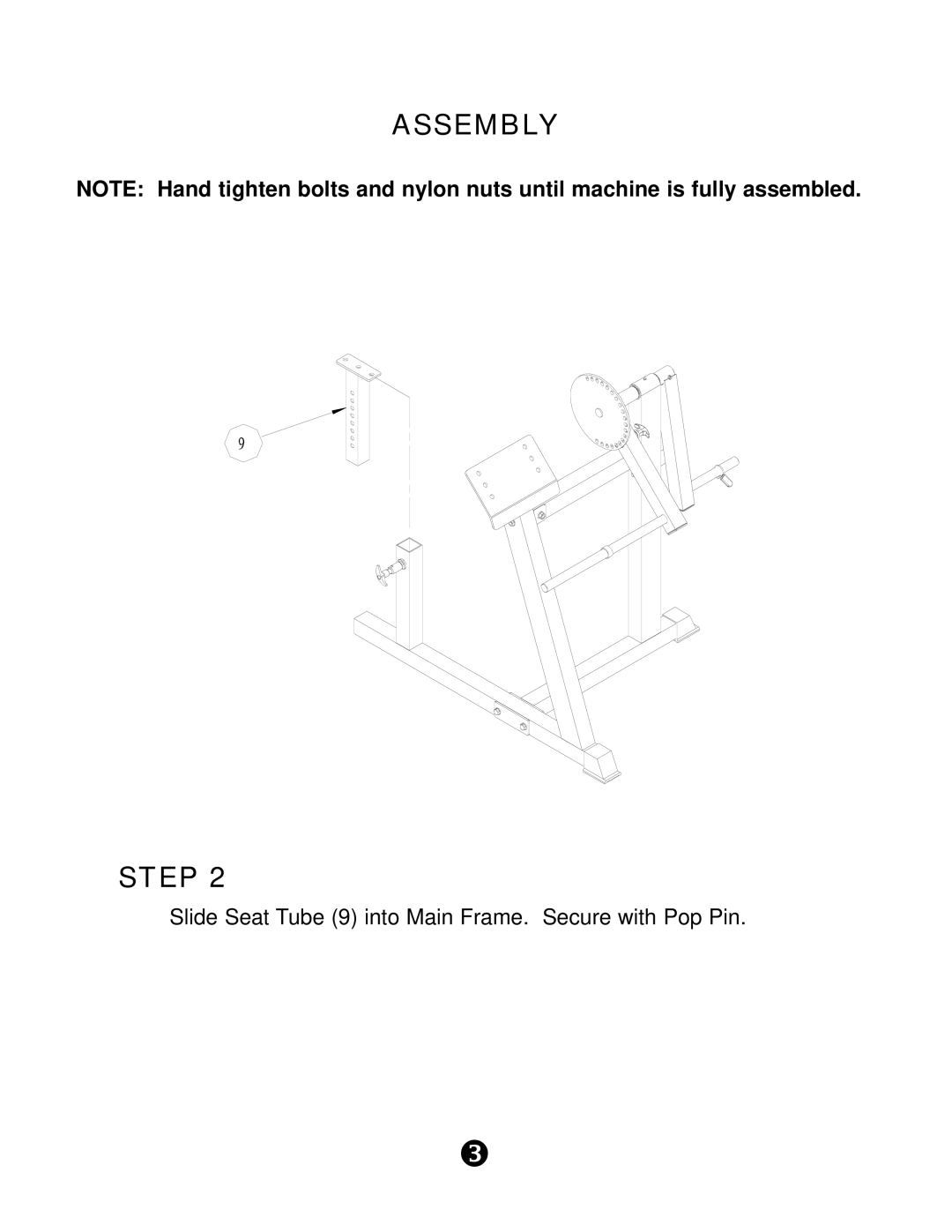 Keys Fitness KPS-BTM manual Slide Seat Tube 9 into Main Frame. Secure with Pop Pin 