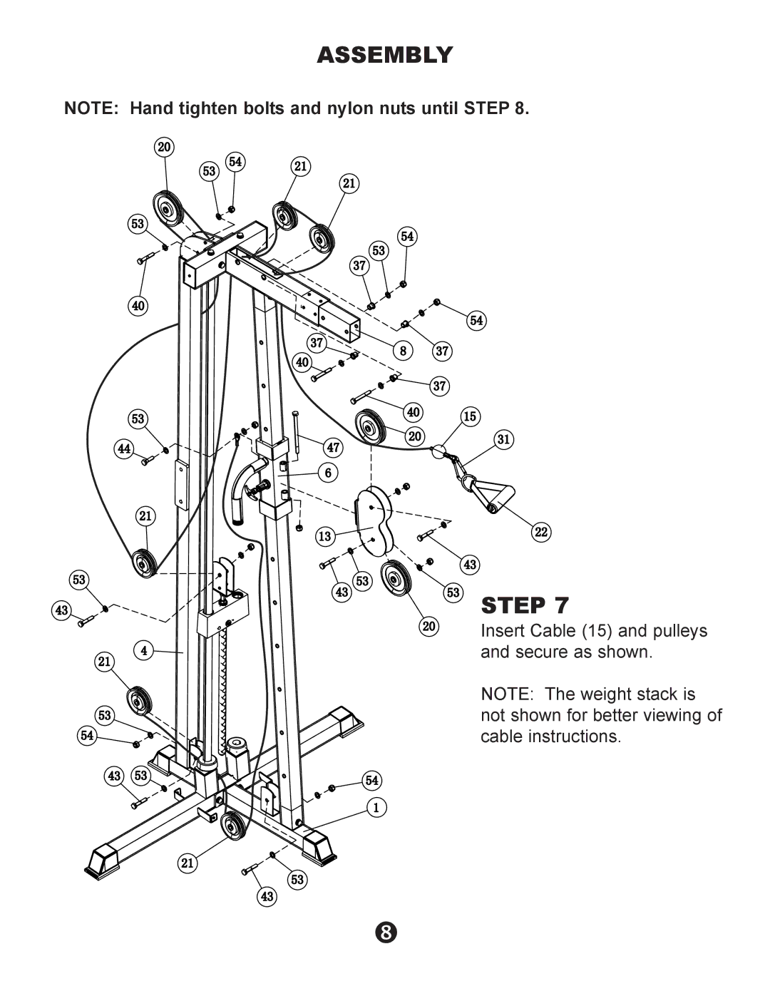 Keys Fitness KPS-CC owner manual Insert Cable 15 and pulleys and secure as shown 