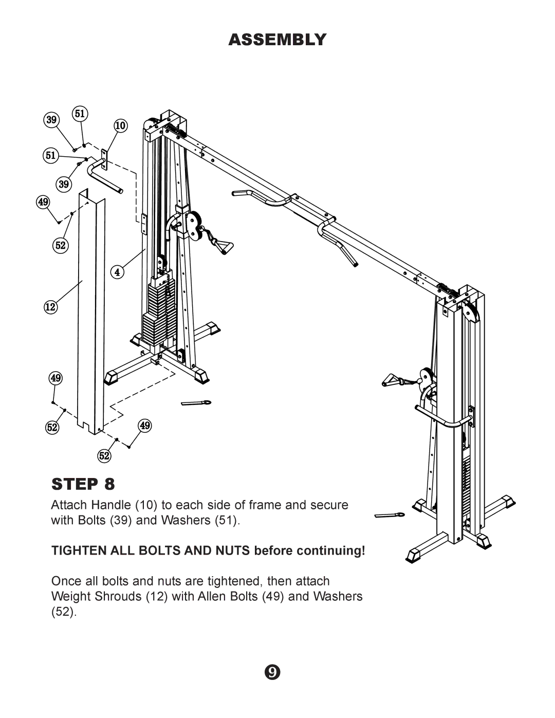 Keys Fitness KPS-CC owner manual Tighten ALL Bolts and Nuts before continuing 