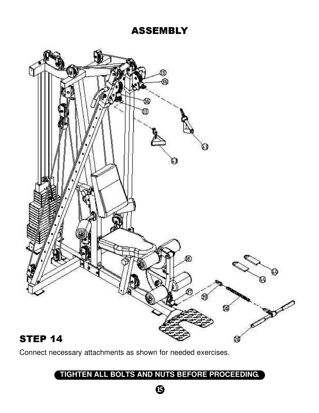 Keys Fitness KPS-CG owner manual Assembly Step, Connect necessary attachments as shown for needed exercises 