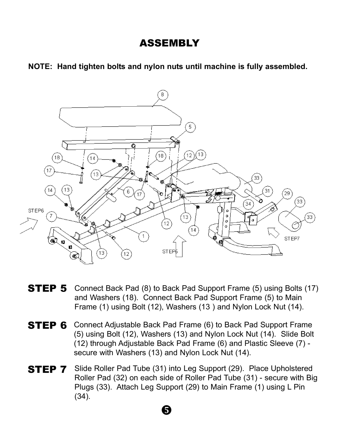 Keys Fitness KPS-FID manual Washers 18. Connect Back Pad Support Frame 5 to Main 