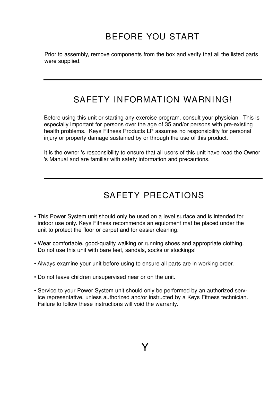 Keys Fitness KPS-HC manual Before YOU Start, Safety Information Warning, Safety Precations 