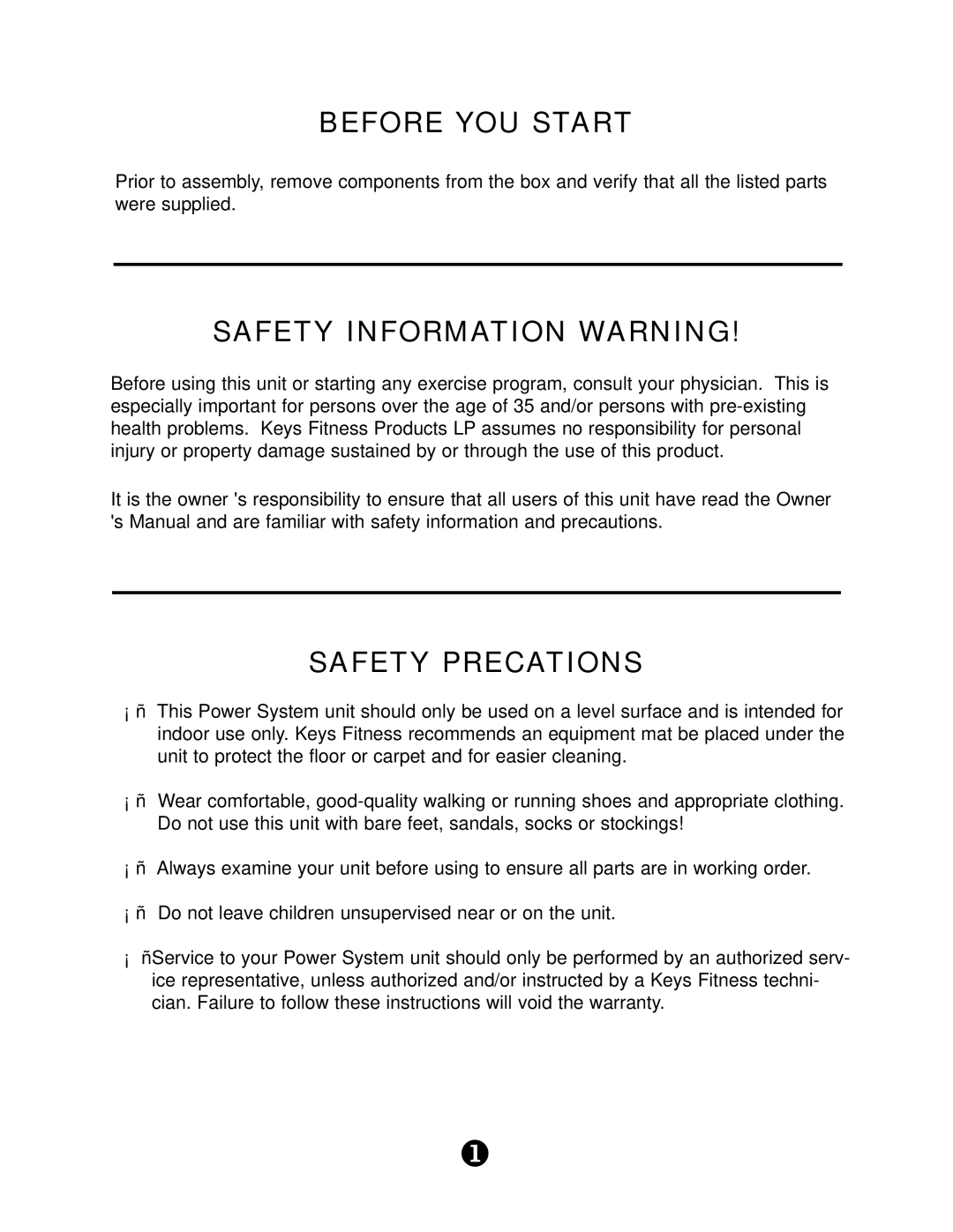 Keys Fitness KPS-LP1 manual Before YOU Start, Safety Information Warning, Safety Precations 