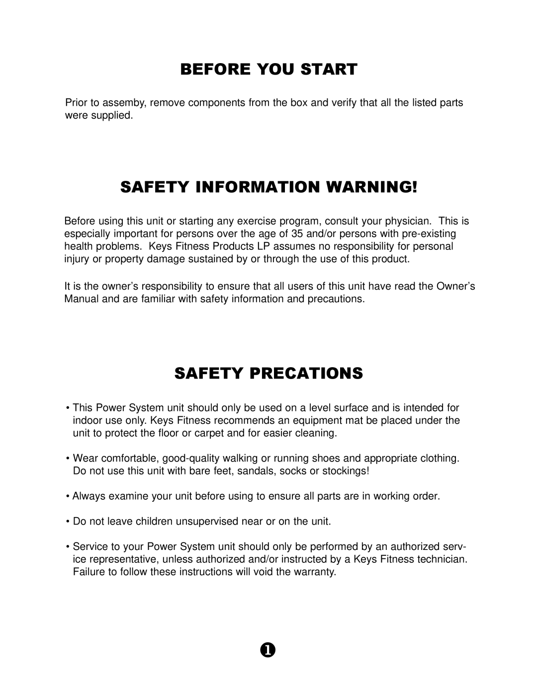 Keys Fitness KPS-LSR owner manual Before YOU Start, Safety Information Warning, Safety Precations 