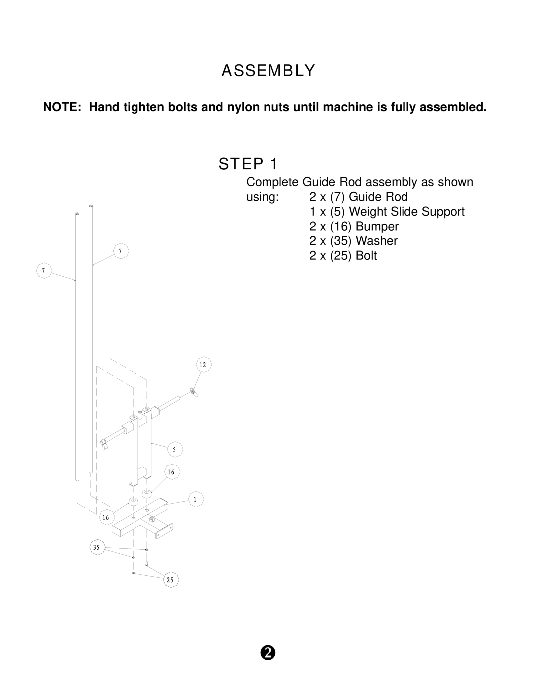 Keys Fitness KPS-PCL manual Assembly, Step, Complete Guide Rod assembly as shown using 2 x 7 Guide Rod 