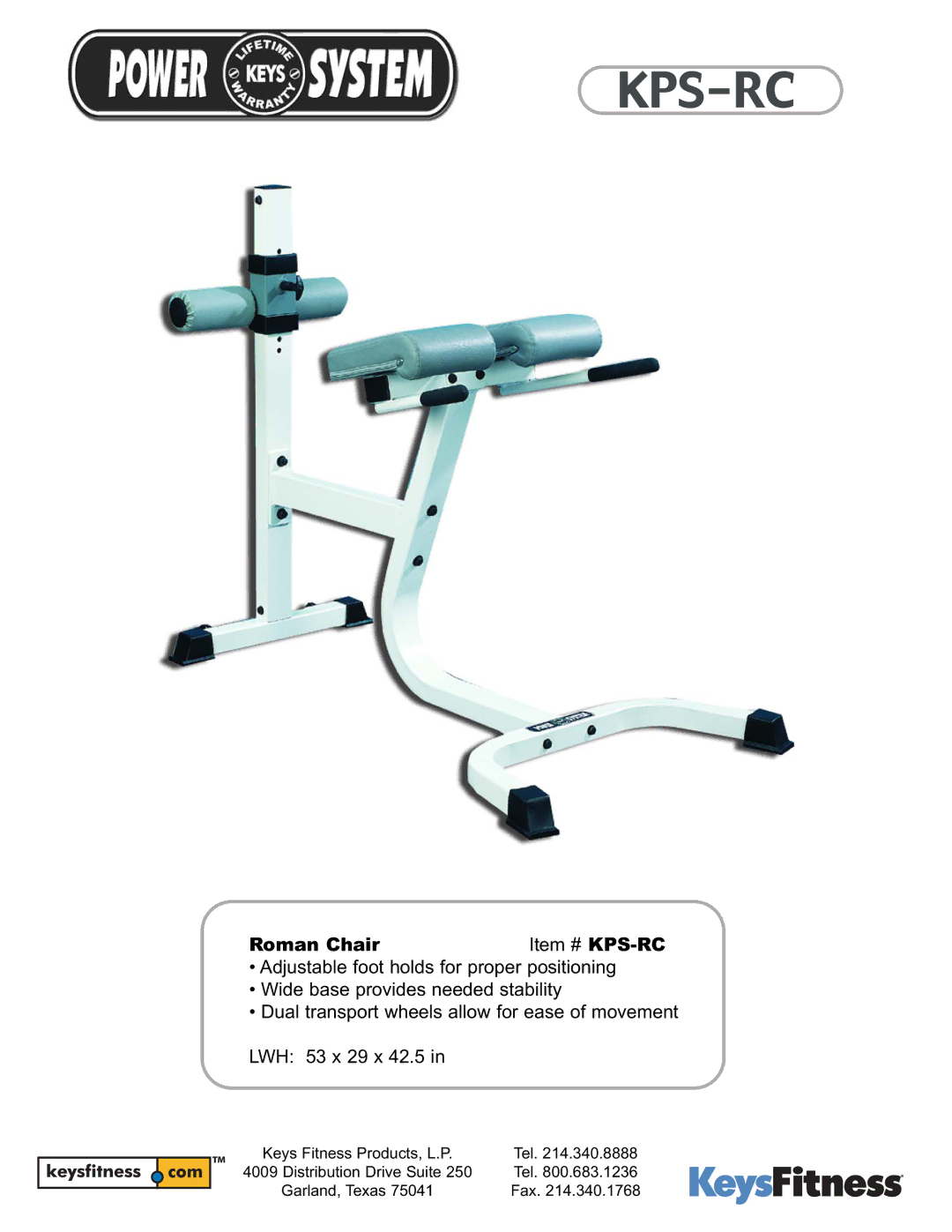 Keys Fitness manual Kps-Rc, Roman Chair Item # KPS-RC 