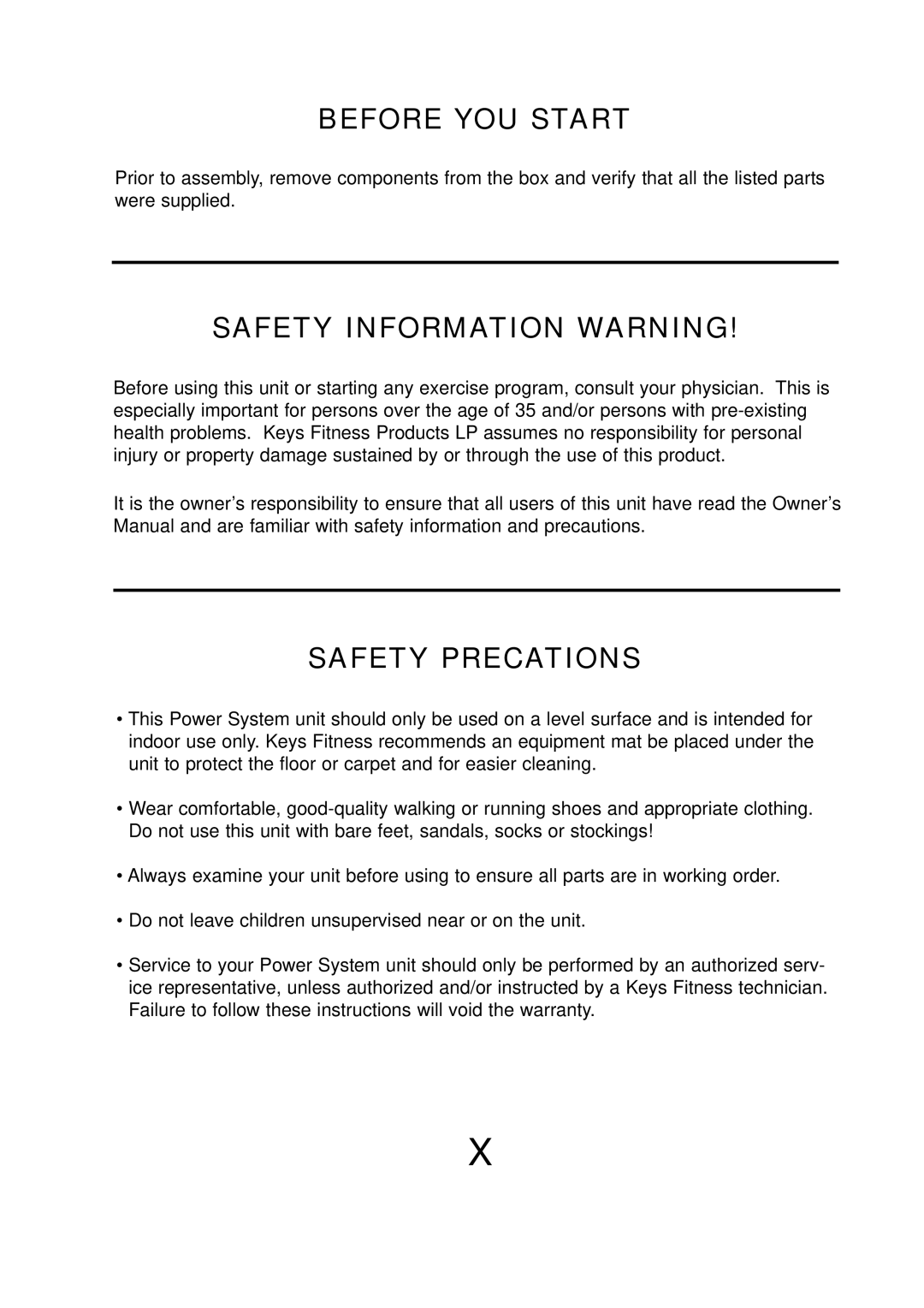 Keys Fitness KPS-SPC manual Before YOU Start, Safety Information Warning, Safety Precations 