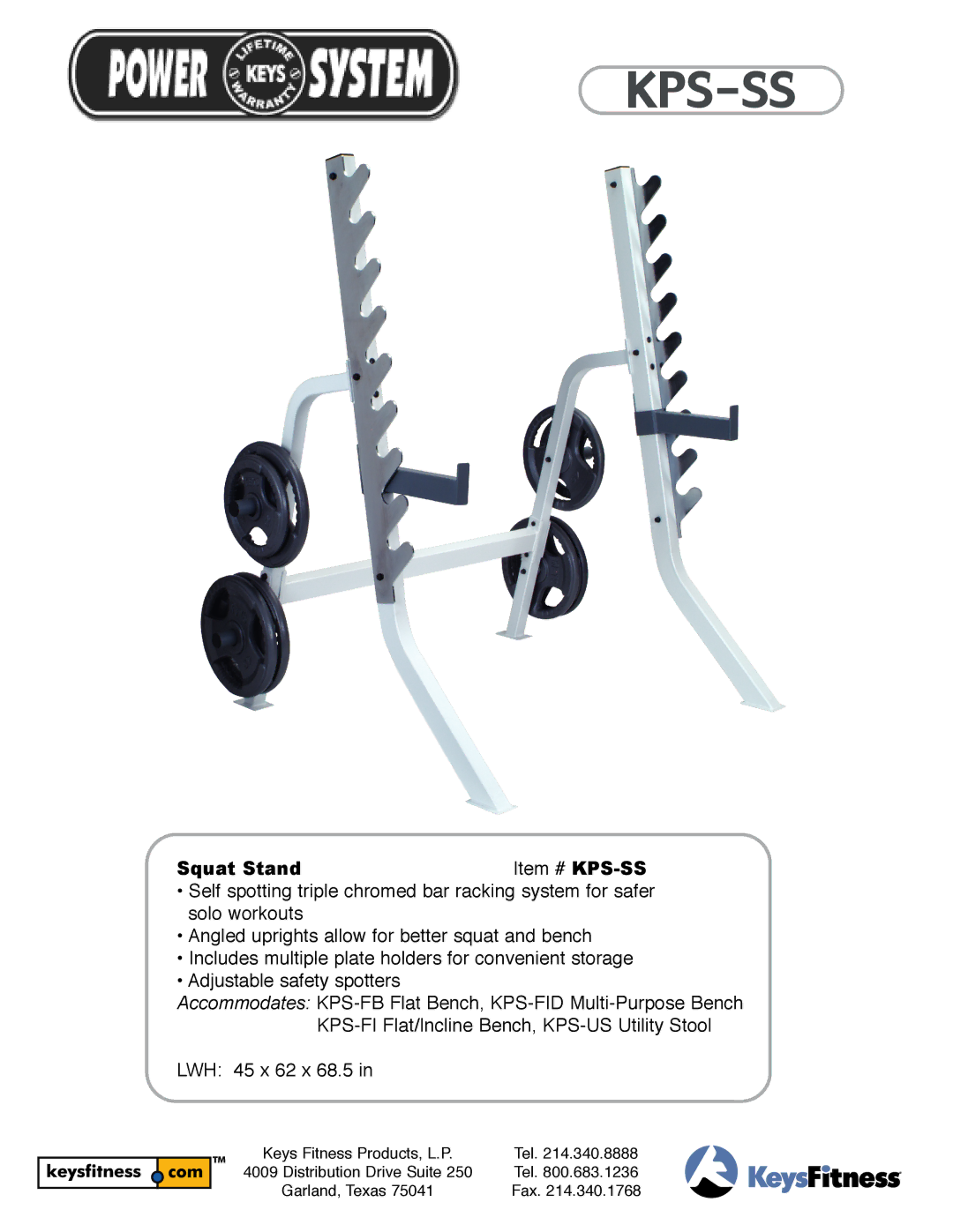 Keys Fitness manual Kps-Ss, Squat Stand Item # KPS-SS 