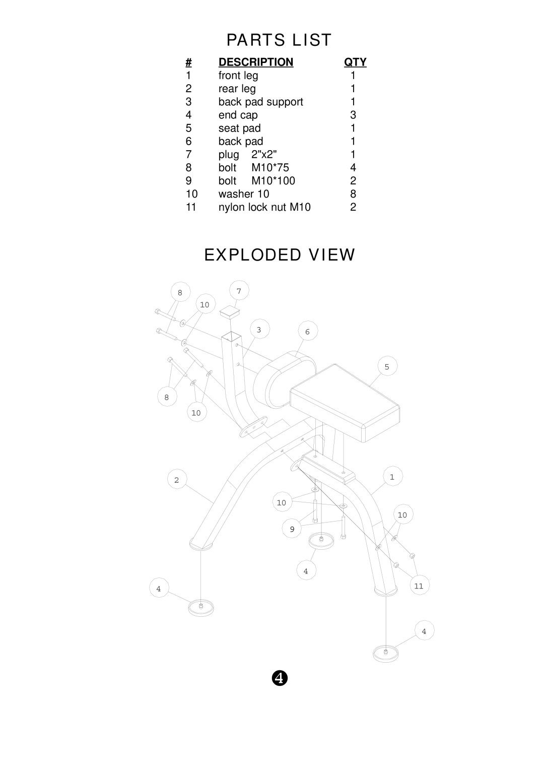 Keys Fitness KPS-US manual Parts List, Exploded View 