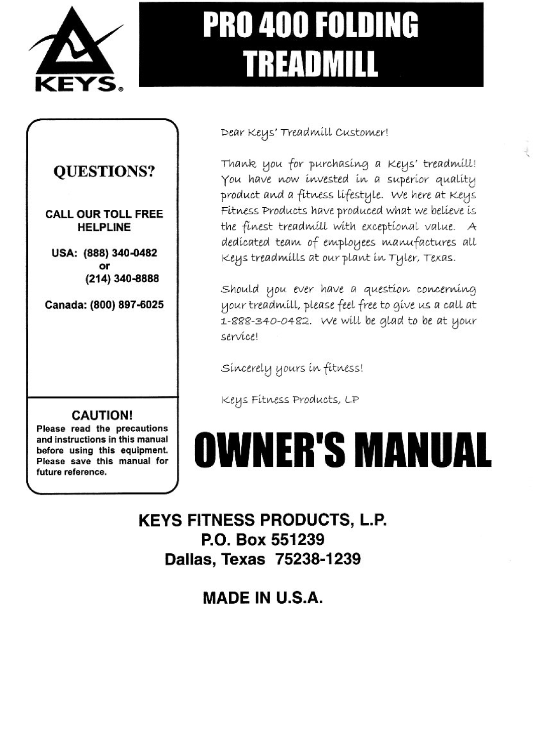 Keys Fitness PRO 400 manual 