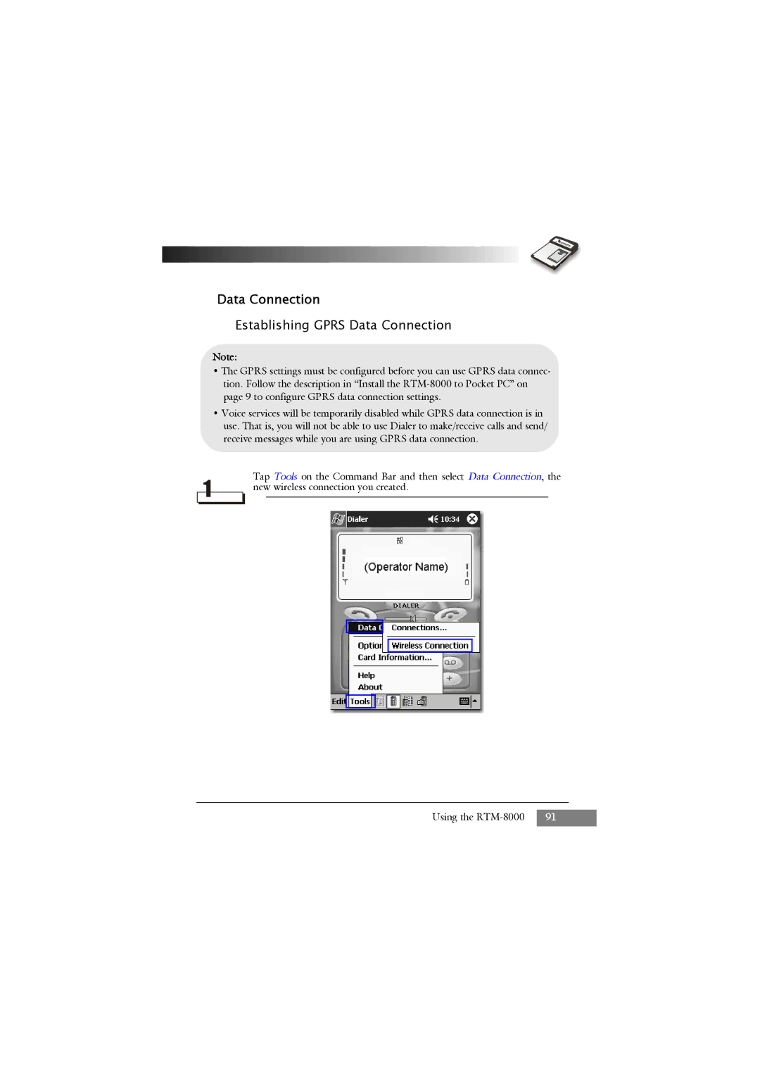 Keys Fitness RTM-8000 owner manual Establishing Gprs Data Connection 