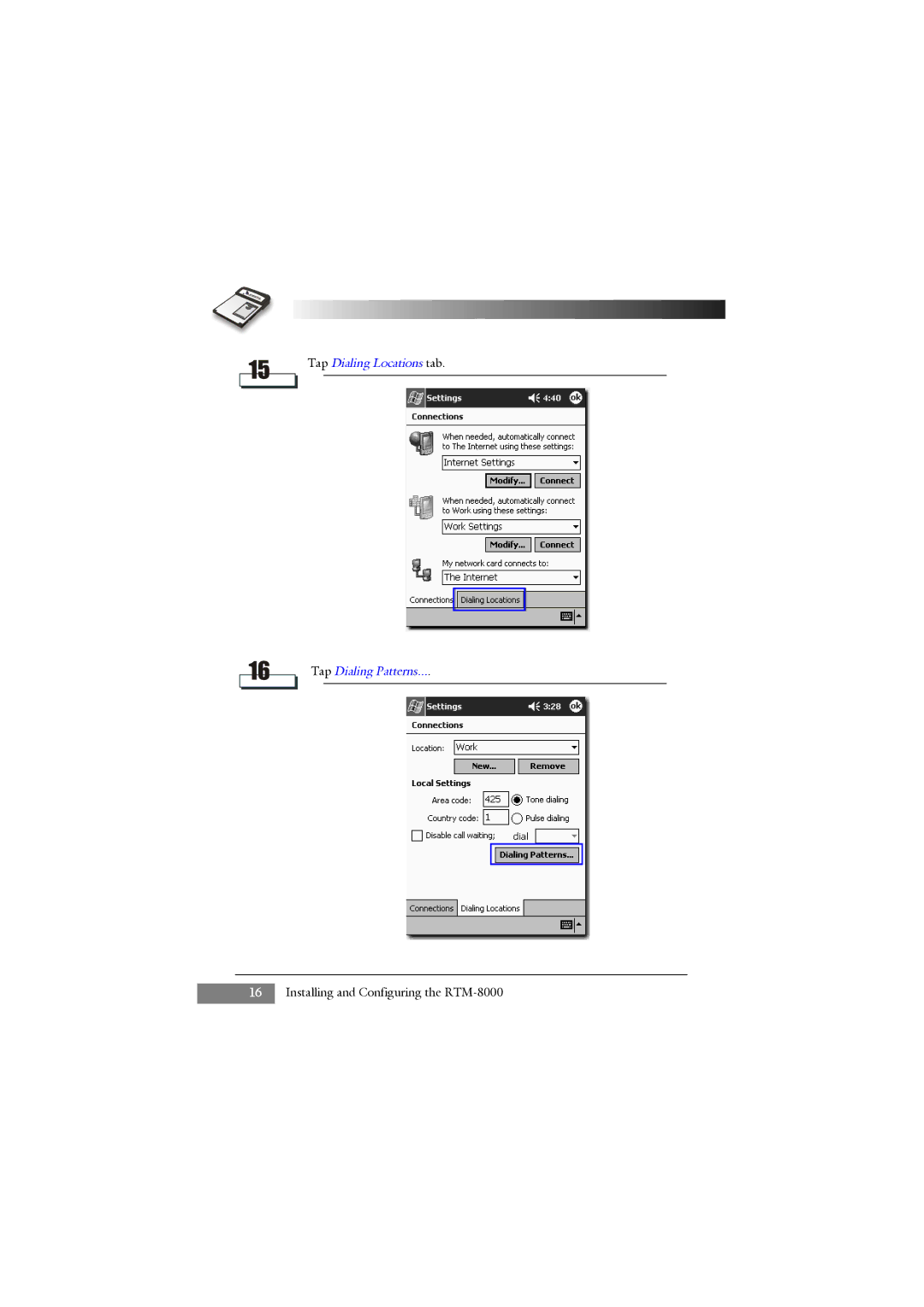 Keys Fitness RTM-8000 owner manual Tap Dialing Locations tab Tap Dialing Patterns 