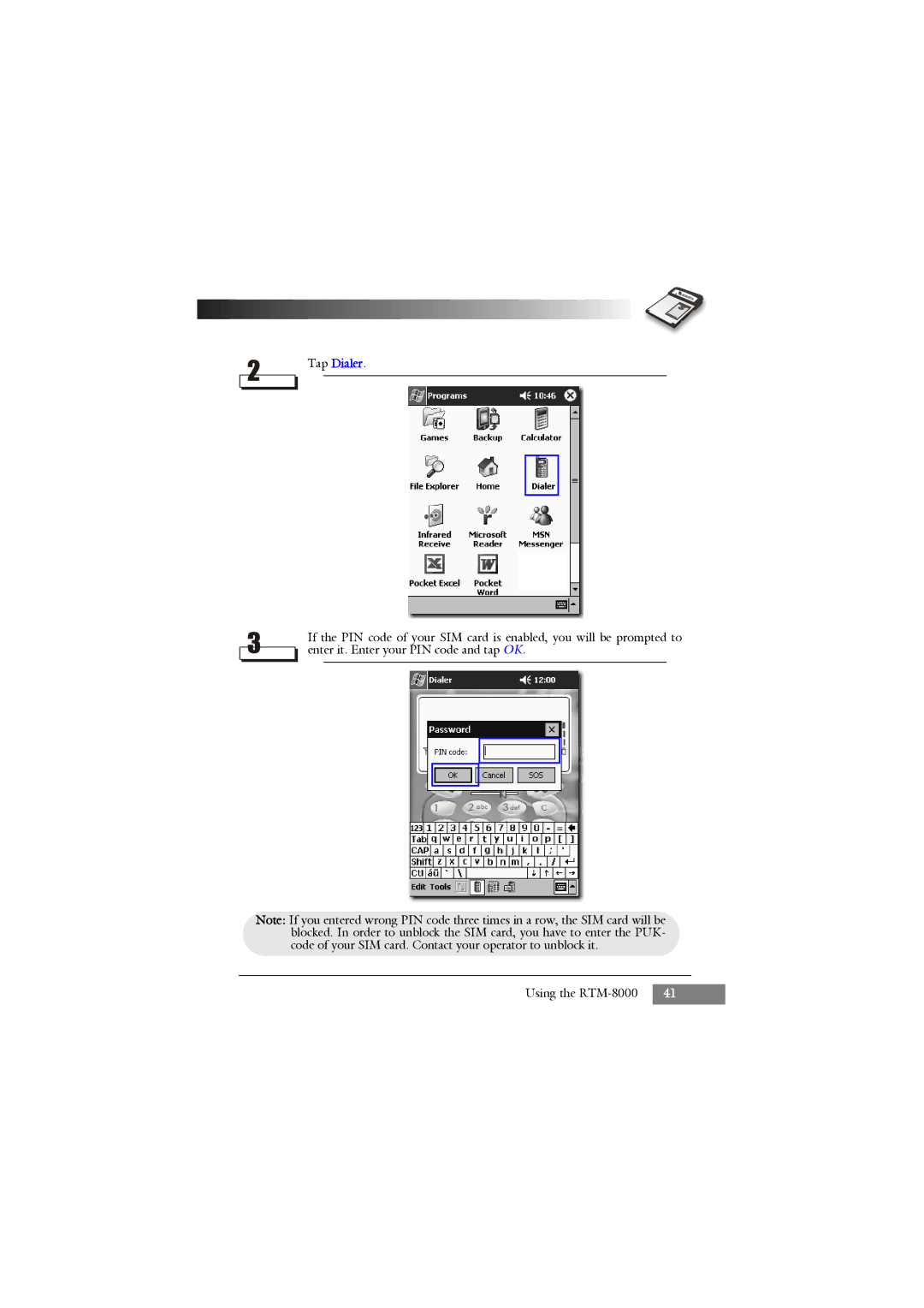 Keys Fitness RTM-8000 owner manual Tap Dialer 