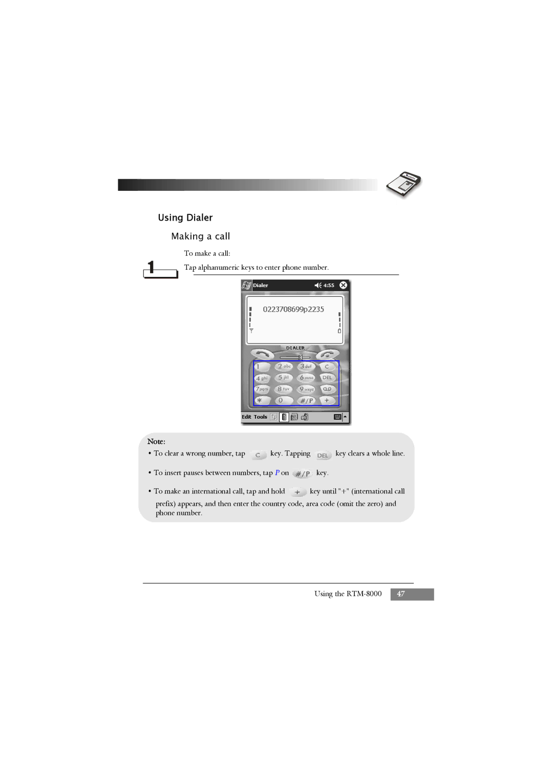 Keys Fitness RTM-8000 owner manual Using Dialer, Making a call 