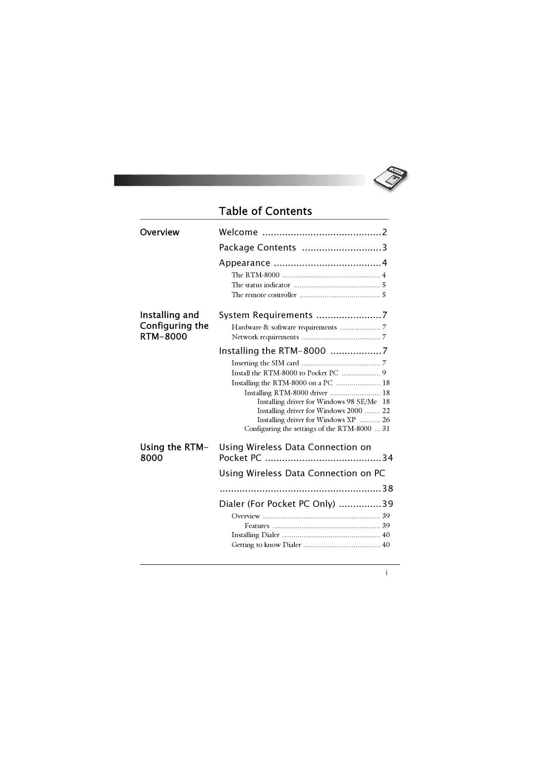 Keys Fitness RTM-8000 owner manual Table of Contents 