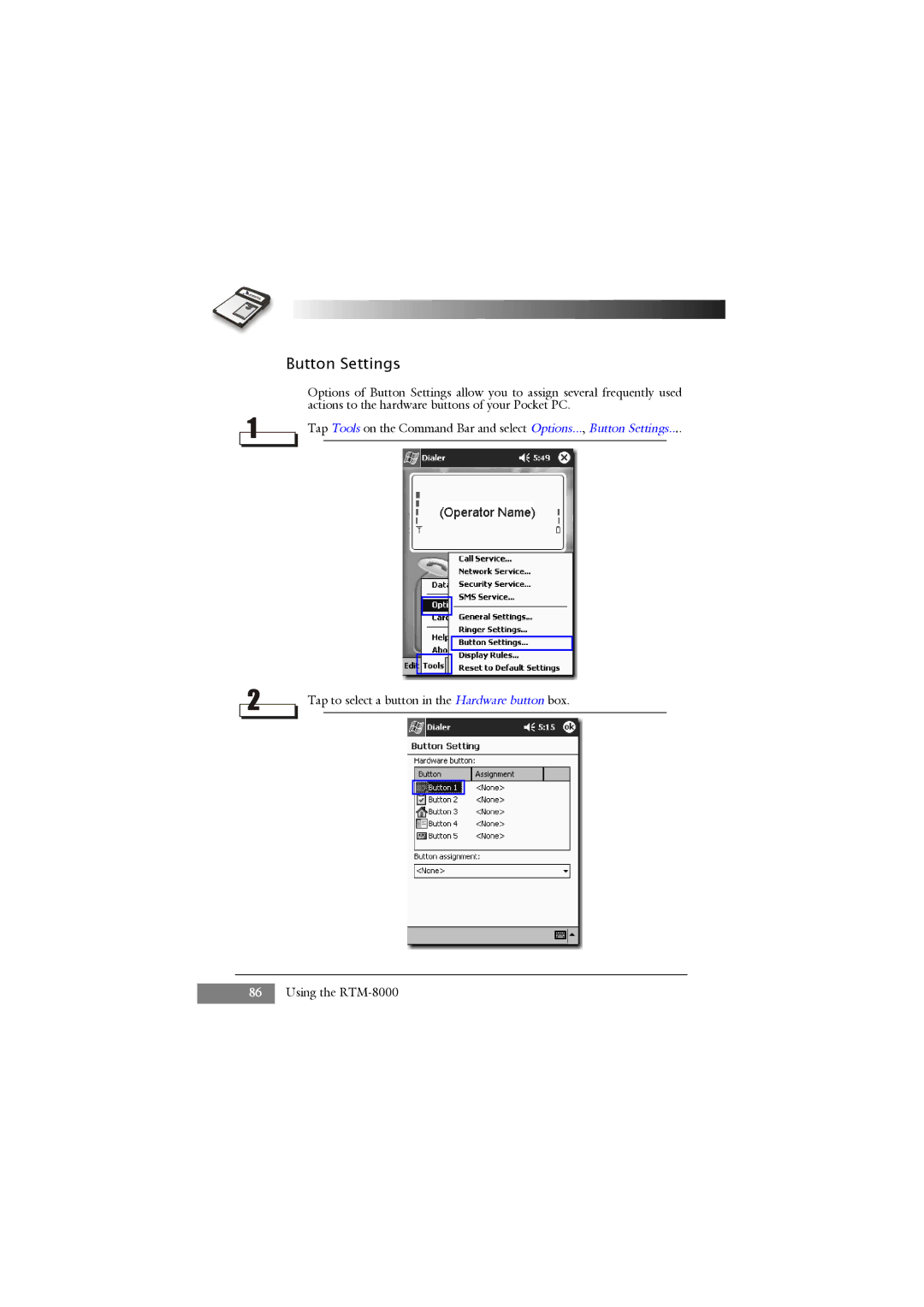 Keys Fitness RTM-8000 owner manual Button Settings 