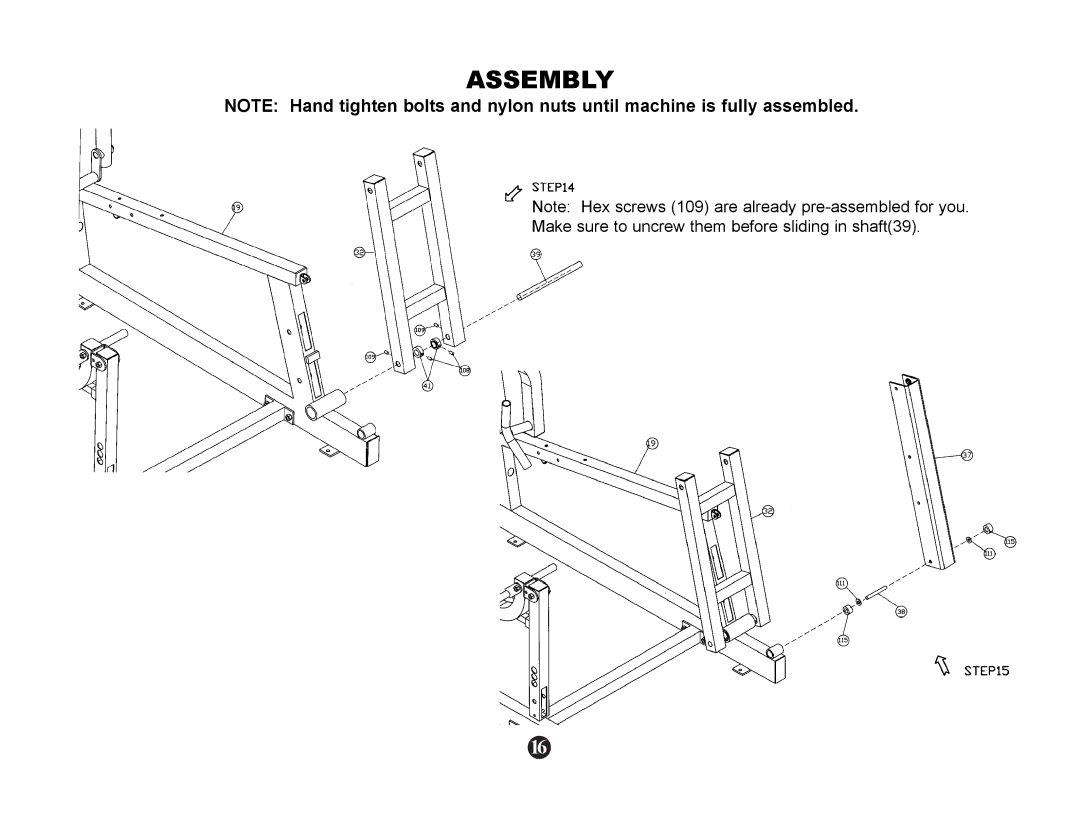 Keys Fitness ST-1000 manual Make sure to uncrew them before sliding in shaft39 