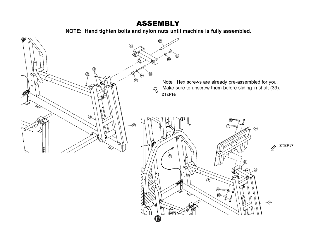 Keys Fitness ST-1000 manual Make sure to unscrew them before sliding in shaft 