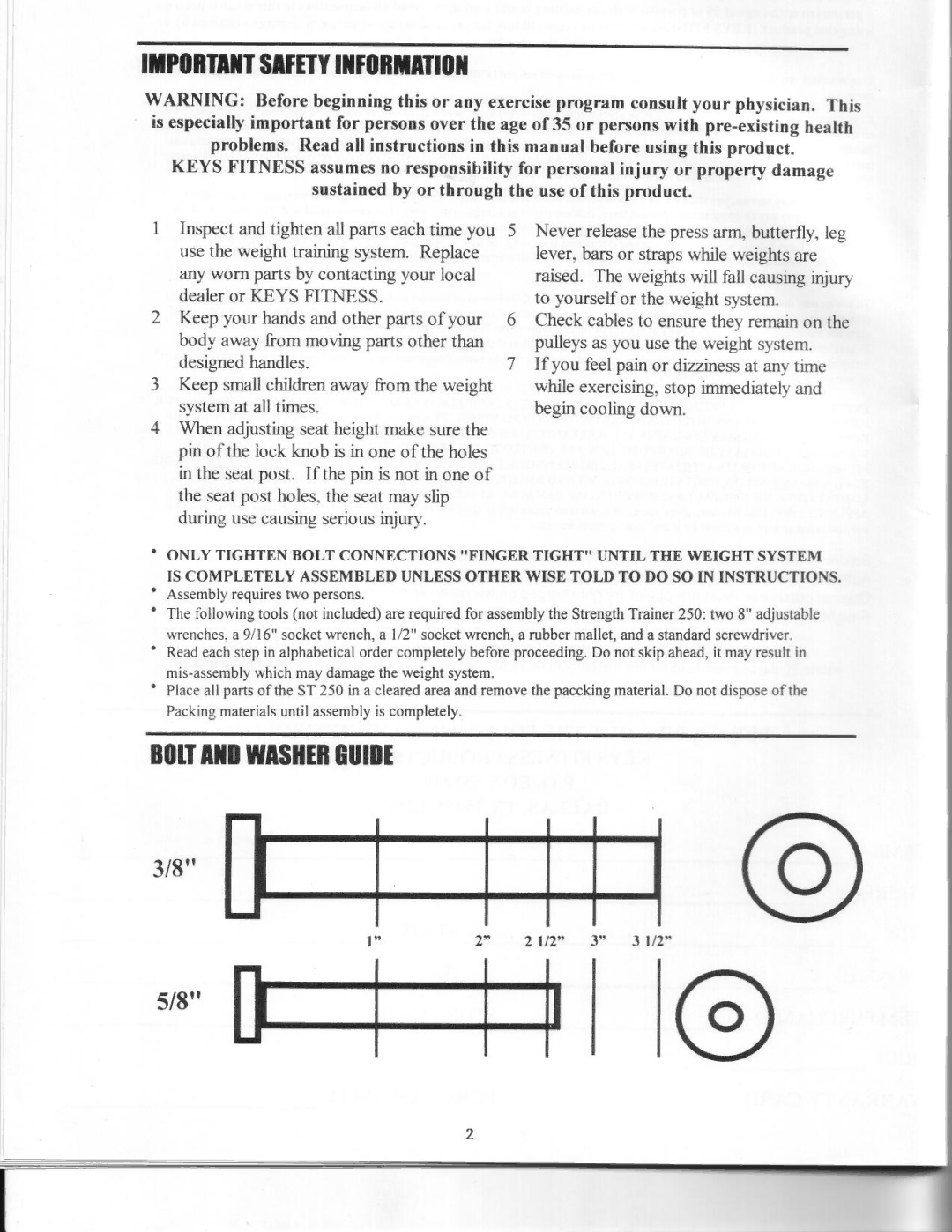 Keys Fitness ST-250 manual 