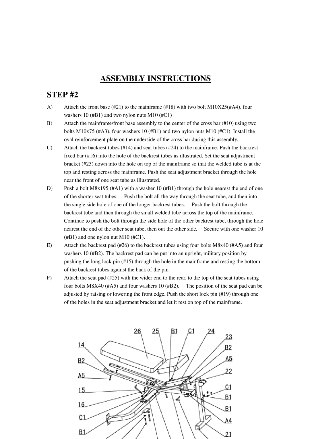 Keys Fitness ST-2600 owner manual Assembly Instructions Step #2 