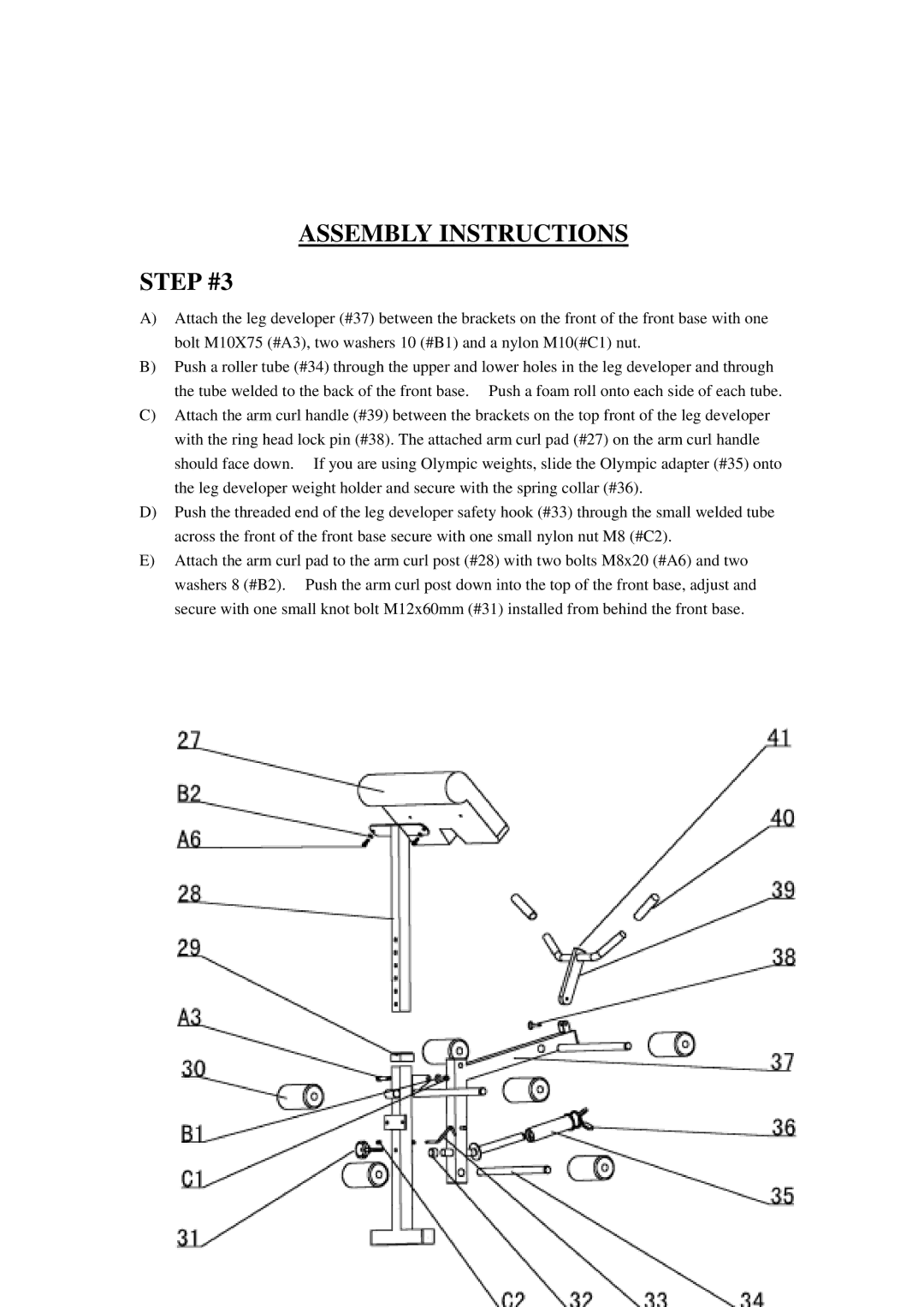 Keys Fitness ST-2600 owner manual Assembly Instructions Step #3 