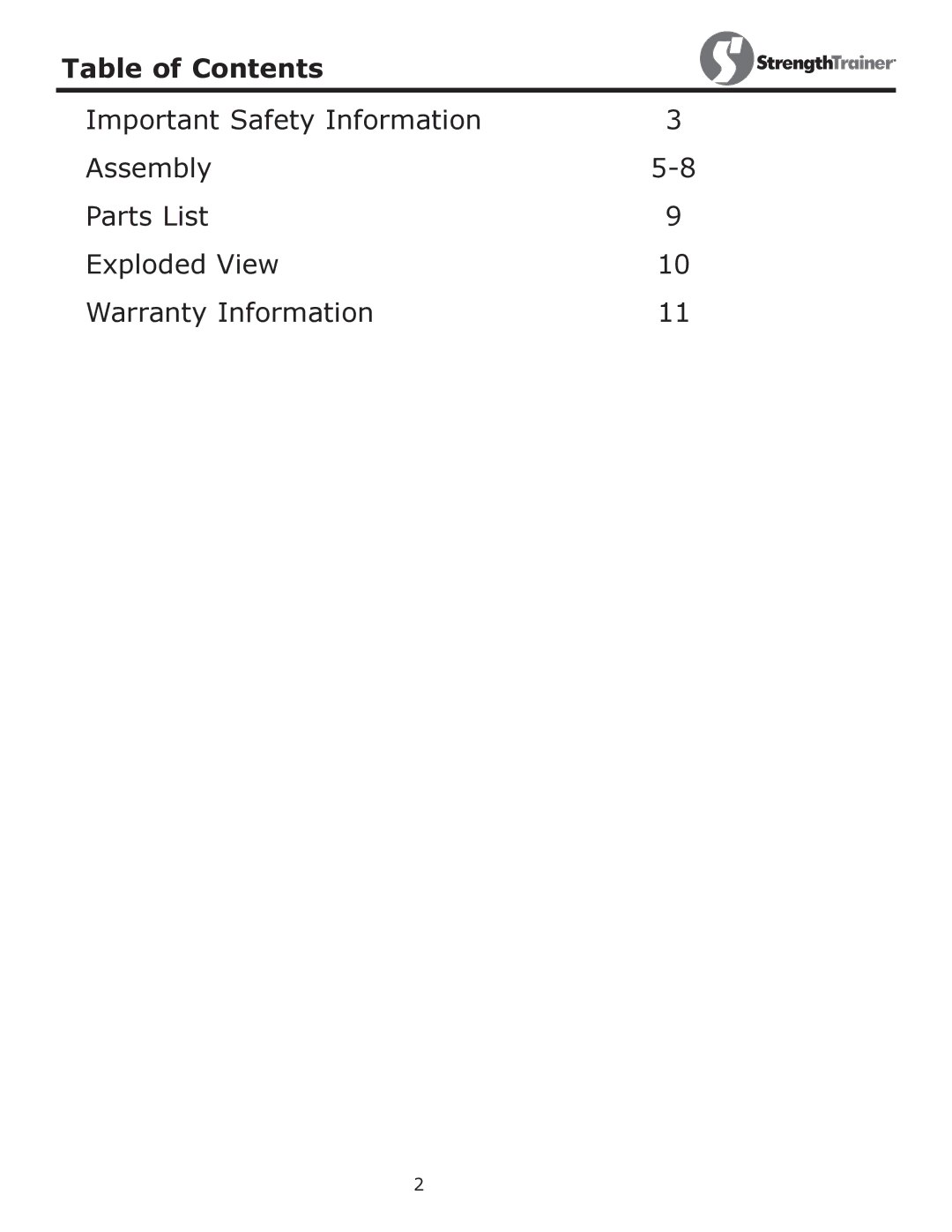 Keys Fitness ST-45 owner manual Table of Contents 