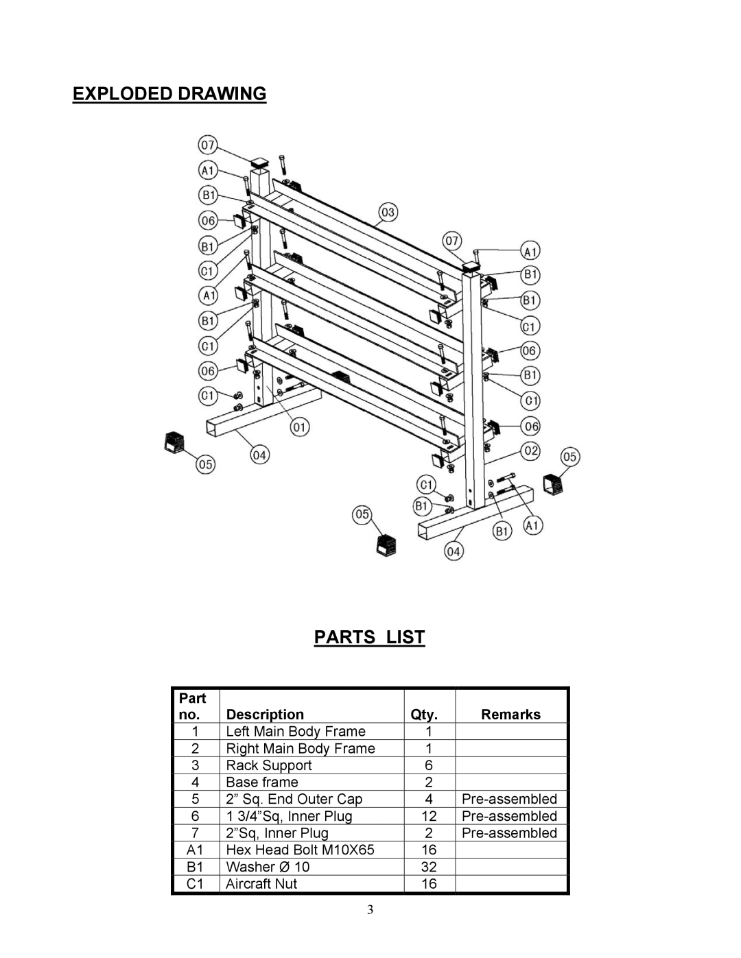 Keys Fitness ST-DB4 owner manual Exploded Drawing Parts List, Part Description Qty 