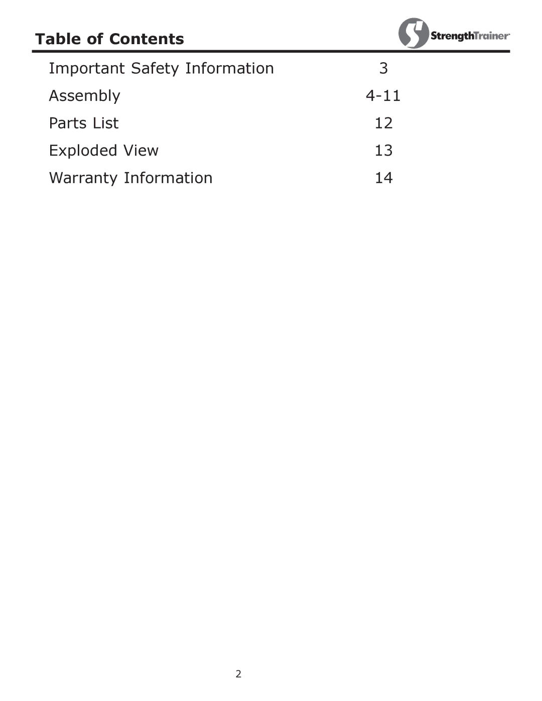 Keys Fitness ST-DFIDL owner manual Table of Contents 