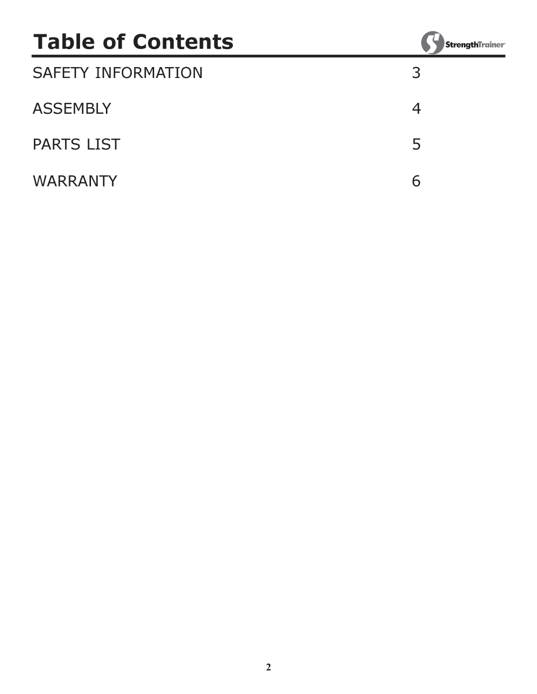 Keys Fitness ST-FBR owner manual Table of Contents 