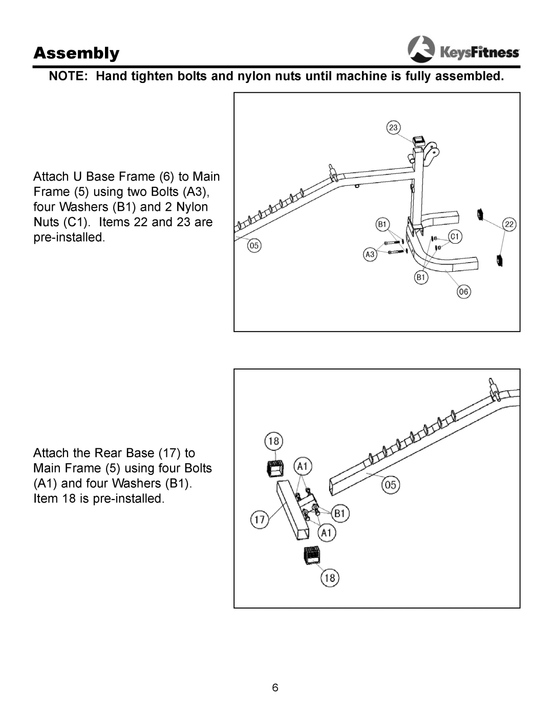 Keys Fitness ST-FIDL owner manual Assembly 