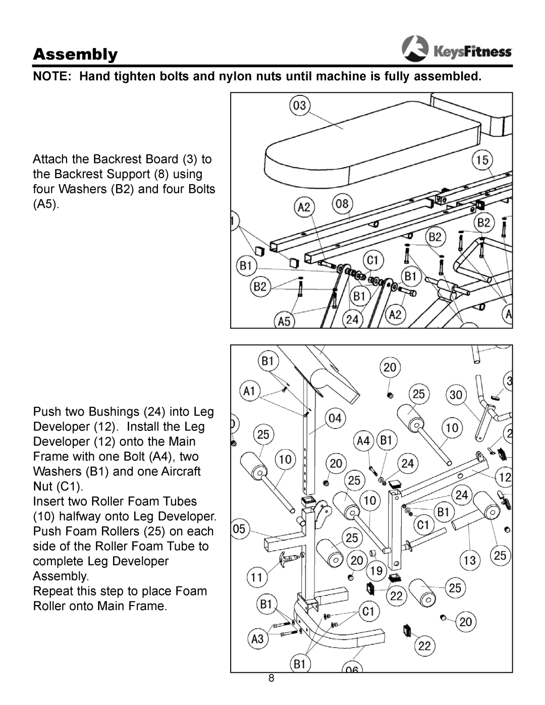 Keys Fitness ST-FIDL owner manual Assembly 