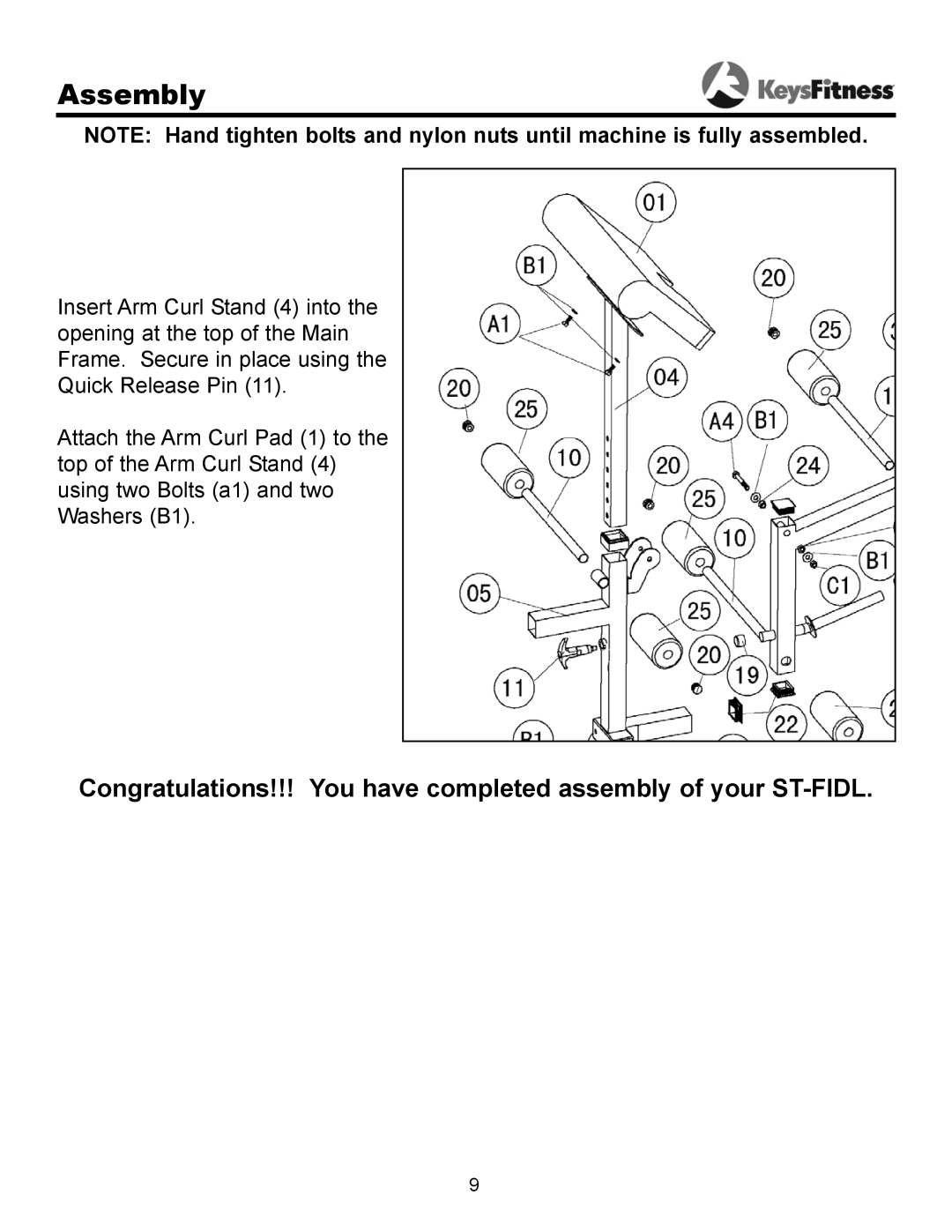 Keys Fitness ST-FIDL owner manual Assembly 