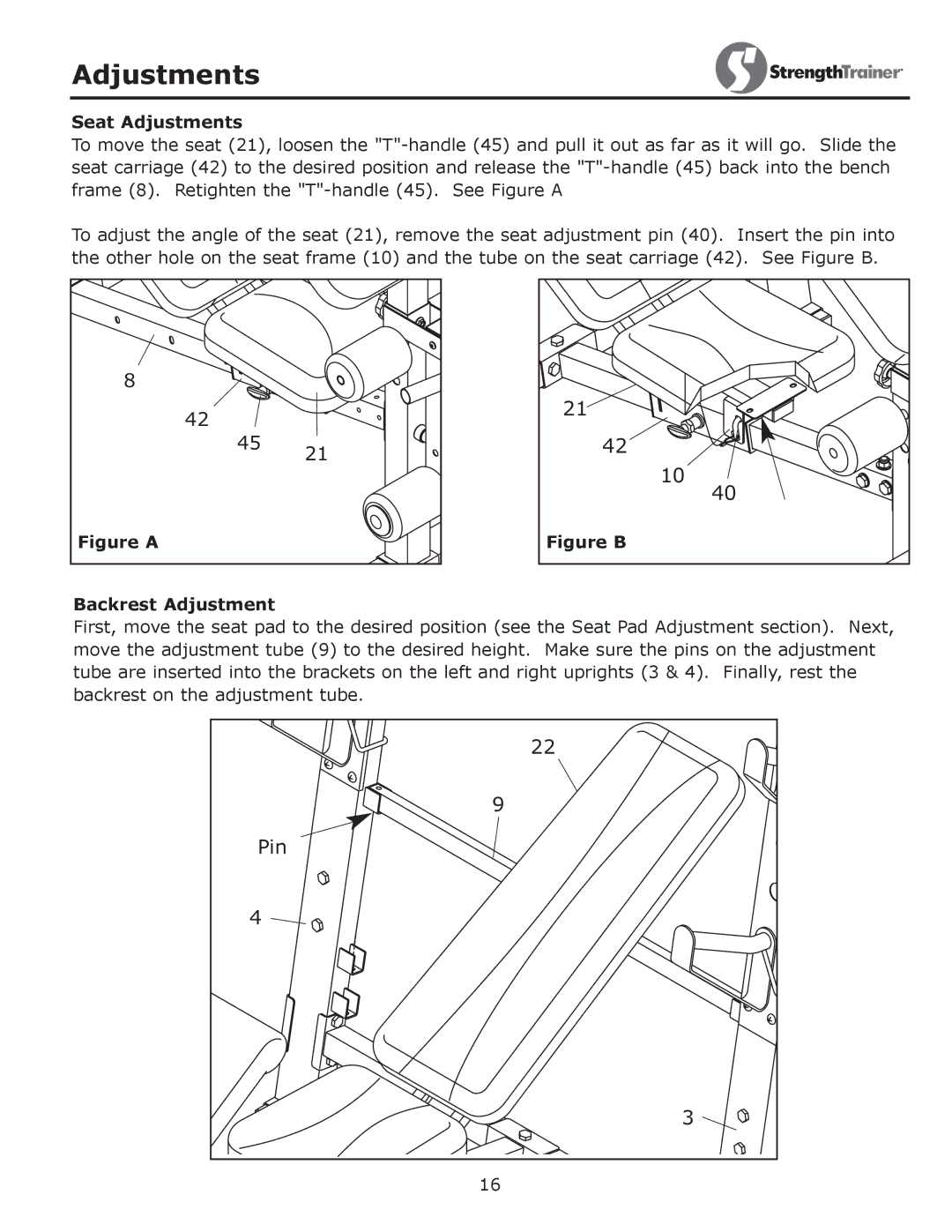 Keys Fitness ST-IB owner manual Seat Adjustments 