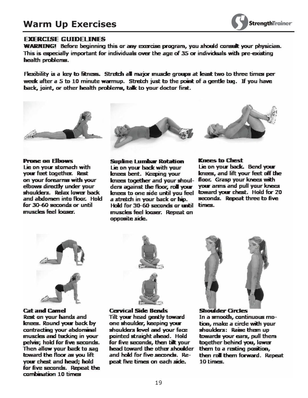 Keys Fitness ST-IB owner manual Warm Up Exercises 