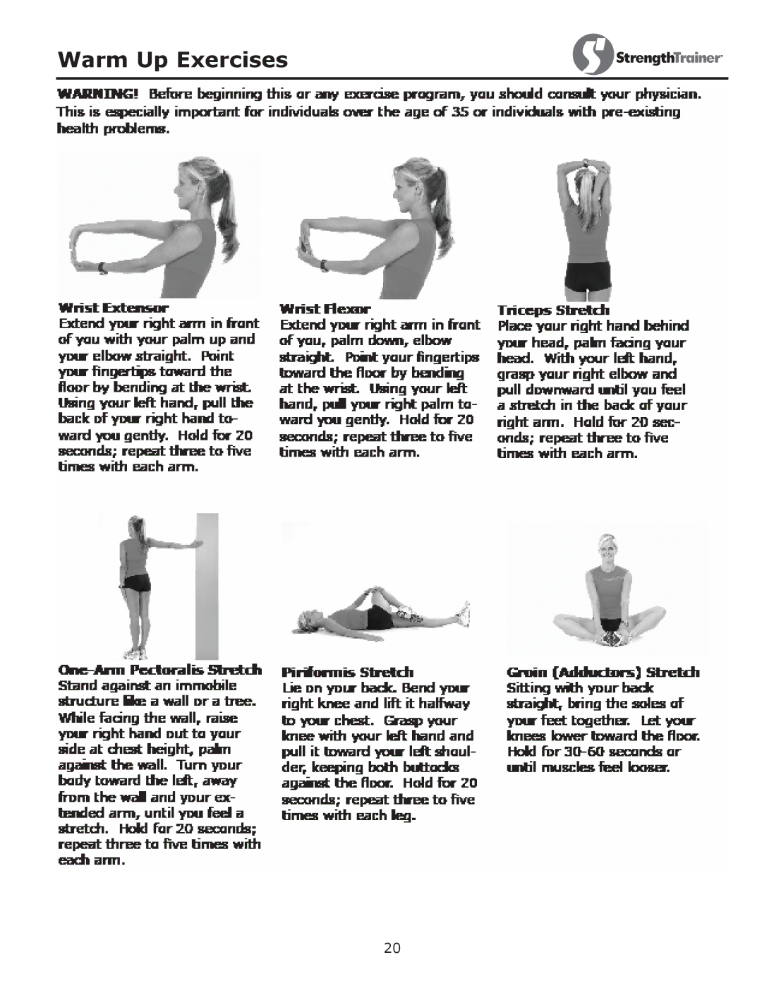 Keys Fitness ST-IB owner manual Warm Up Exercises 