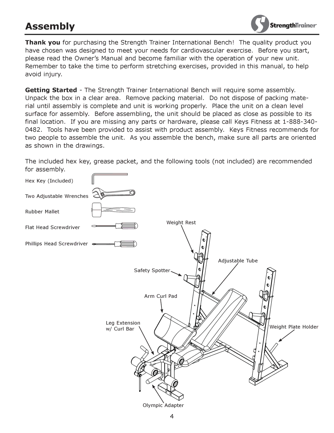 Keys Fitness ST-IB owner manual Assembly 