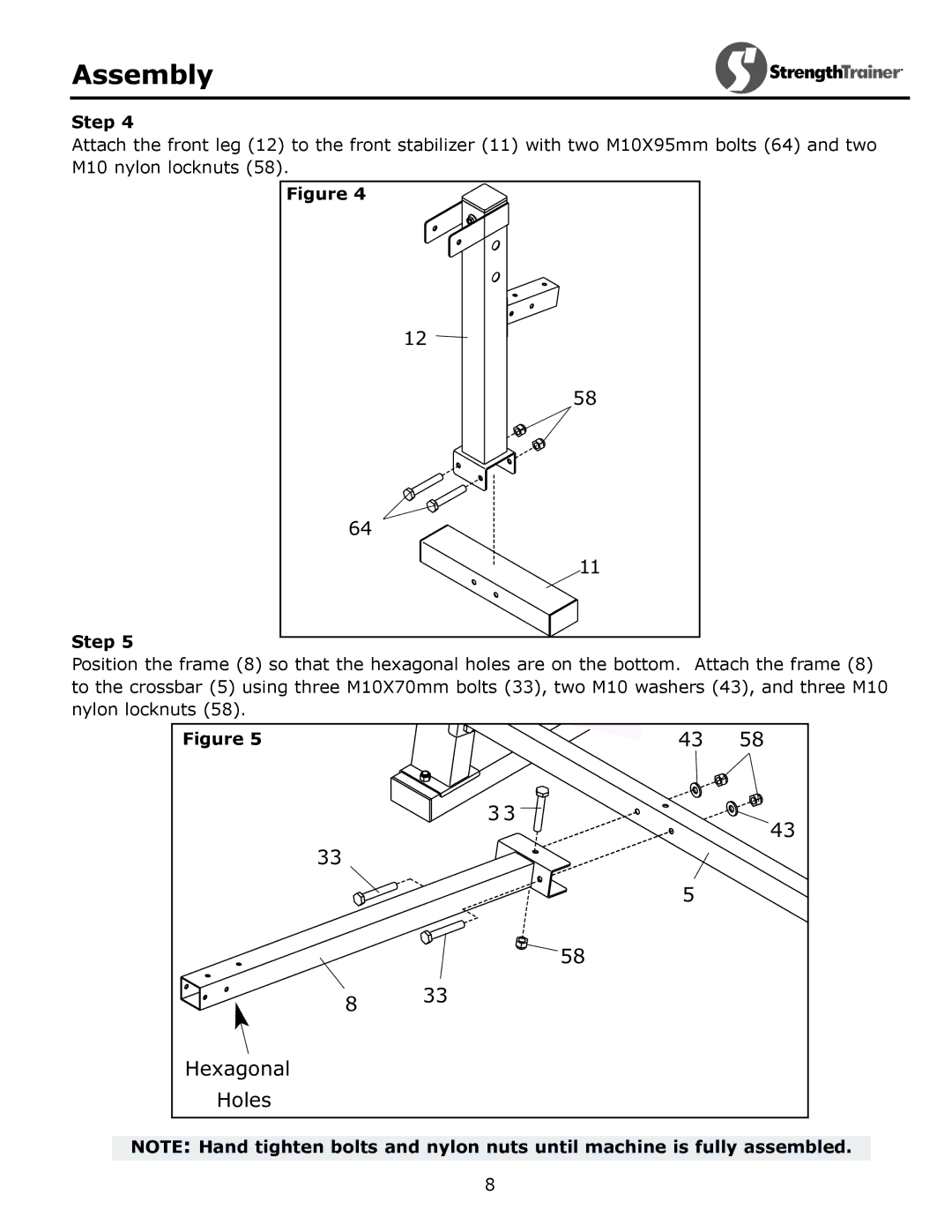 Keys Fitness ST-IB owner manual Hexagonal Holes 