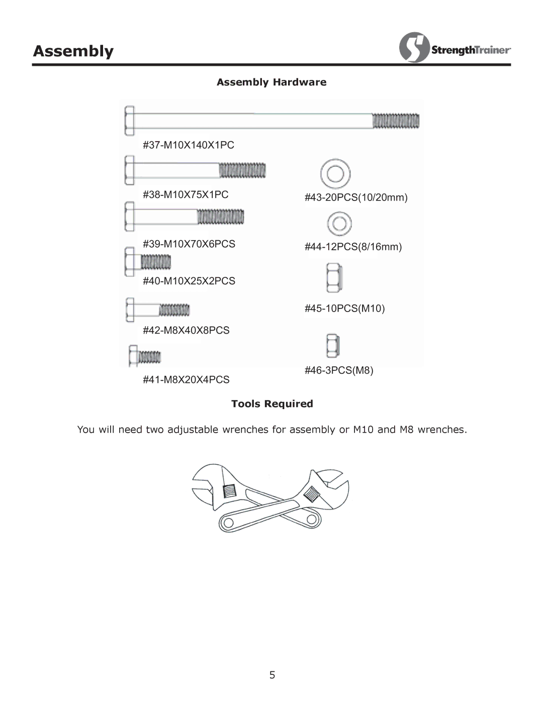 Keys Fitness ST-OBA2 owner manual Assembly Hardware 