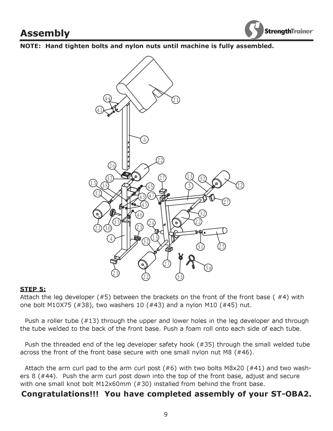 Keys Fitness ST-OBA2 owner manual Assembly 