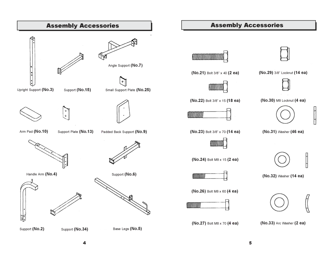 Keys Fitness ST-PT Series owner manual Assembly Accessories 